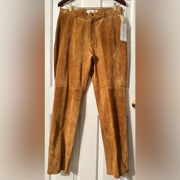NWT MARGARET GODFREY Light Caramel 12 Leather Suede Pants Lined Straight Leg - Picture 1 of 14